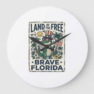 Grande Horloge Ronde Alligator de Floride Patriotique 4 juillet