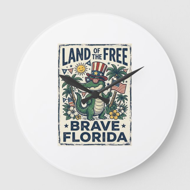 Grande Horloge Ronde Alligator de Floride Patriotique 4 juillet (Recto)