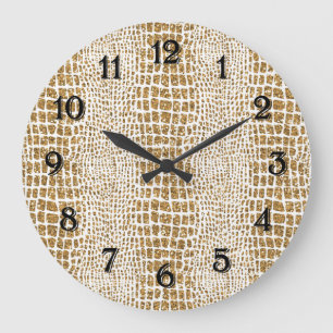 Grande Horloge Ronde Alligator Parties scintillant or Imprimer