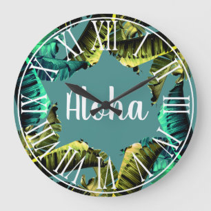Grande Horloge Ronde Aloha Feuilles de bananes tropicales