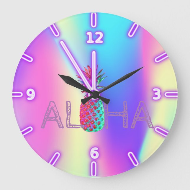 Grande Horloge Ronde Aloha Hawaiian Ananas Holographique (Recto)