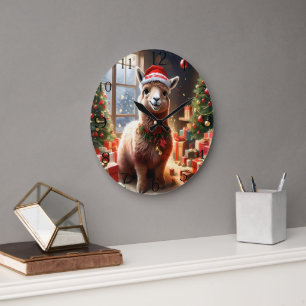 Grande Horloge Ronde "Alpaca les Présents : Un Conte de Noël"