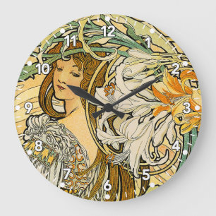 Grande Horloge Ronde Alpha Mucha Art Nouveau Clock