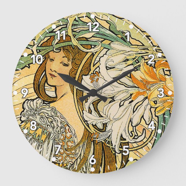 Grande Horloge Ronde Alpha Mucha Art Nouveau Clock (Recto)