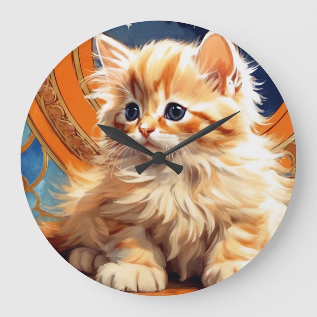 Grande Horloge Ronde Alphonse Mucha Art Nouveau Chat orange (Recto)