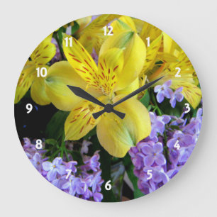 Grande Horloge Ronde Alstroemeria et fleurs de lilas