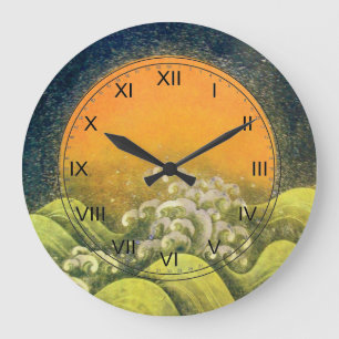 Grande Horloge Ronde AMATERASU, GODDESS SOLEIL jaune vert noir