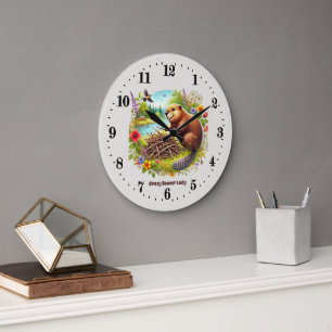 Grande Horloge Ronde Amateurs de castor mignons ajouter du texte