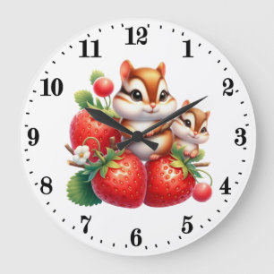 Grande Horloge Ronde Amateurs de chipmunk à la fraise mignonne
