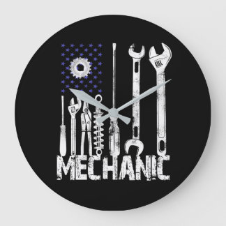 Grande Horloge Ronde Amateurs mécaniques | Mechanic USA Drapeau
