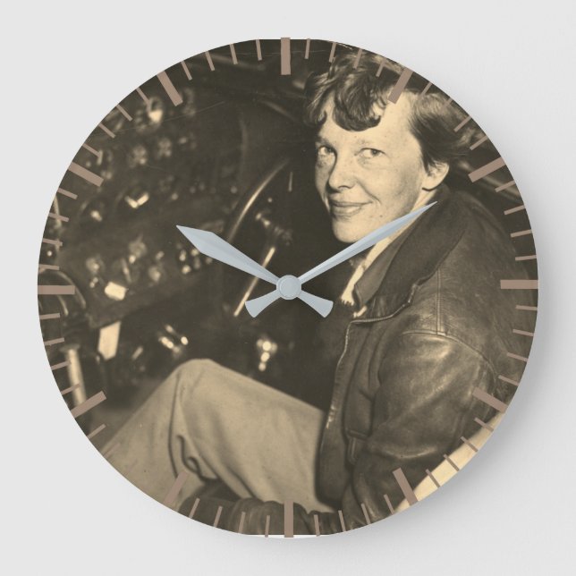 Grande Horloge Ronde Amelia Earhart Avion Photo Cockpit 1937  (Recto)