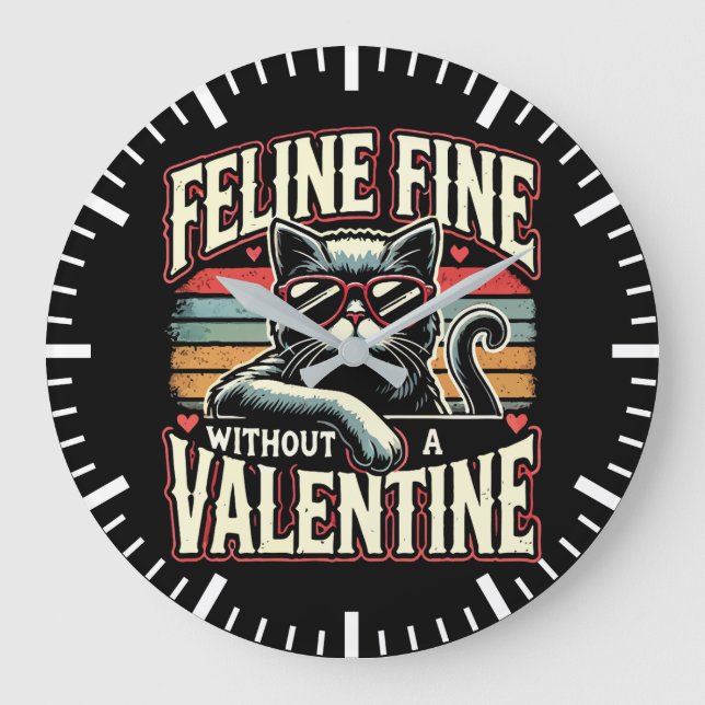 Grande Horloge Ronde Amende Feline sans Valentine Cat Anti-Valentines (Recto)
