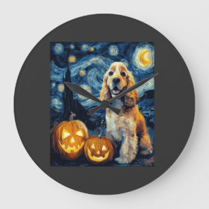 Grande Horloge Ronde American Cocker Spaniel Chien Mignon Halloween Jac