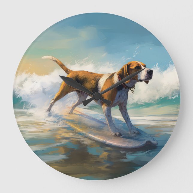 Grande Horloge Ronde American Engligh Foxhound Beach Surfing Paining (Recto)