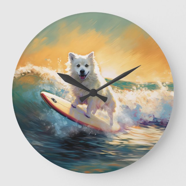 Grande Horloge Ronde American Eskimo Beach Surf Peinture (Recto)