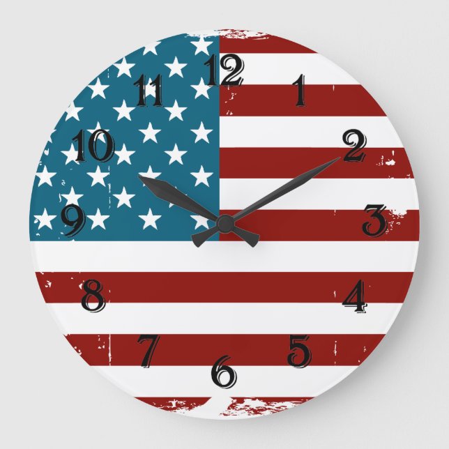 Grande Horloge Ronde American Flag étoiles rayures rouge blanc bleu (Recto)