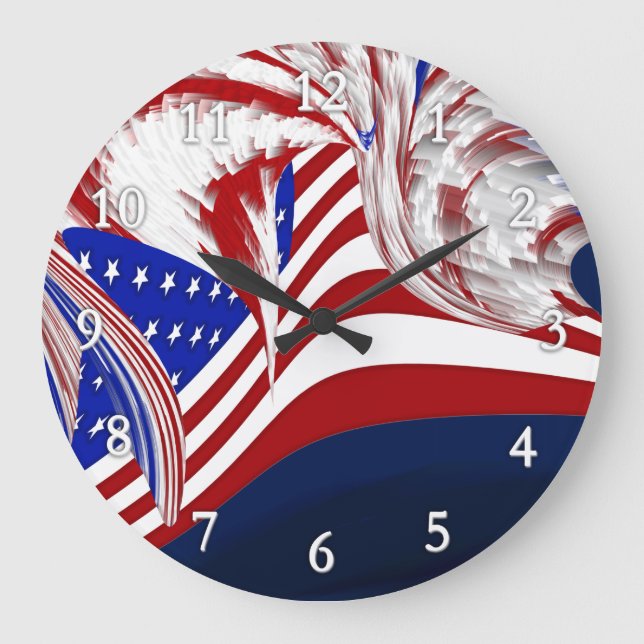 Grande Horloge Ronde American Flag in Flight Red White Blue Abstract (Recto)