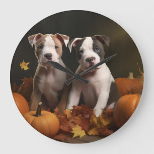 Grande Horloge Ronde American Staffordshire Puppy Automne Délice