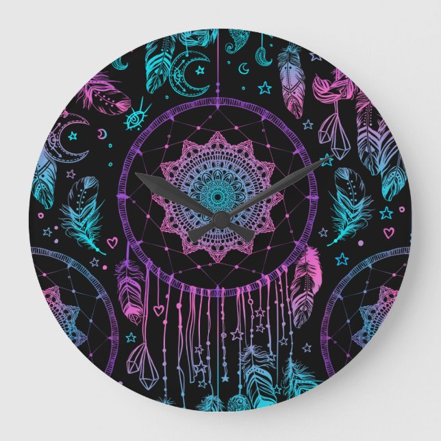 Grande Horloge Ronde Amérindien Dreamcatcher Moon Motif (Recto)