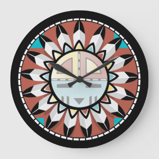 Grande Horloge Ronde Amérindien Hopi Conception Abstraite de l'horloge