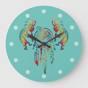 Grande Horloge Ronde Amérindien Kokopelli Whale Dreamcatcher 1