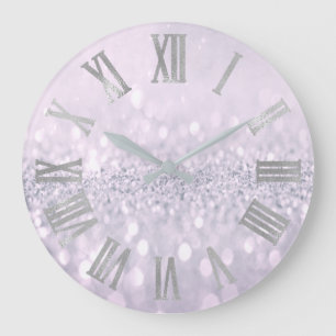 Grande Horloge Ronde Améthyste Plum Parties scintillant gris métal chif