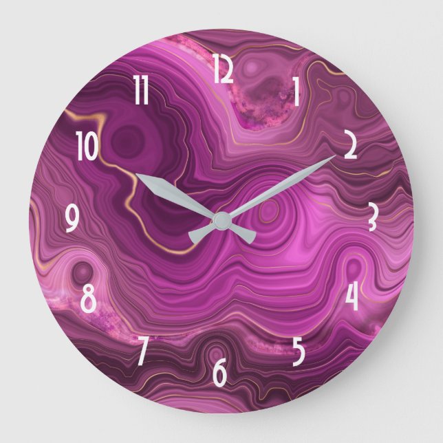 Grande Horloge Ronde Améthyste Violet Et Abstrait Or (Recto)