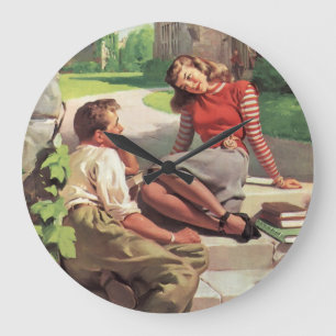 Grande Horloge Ronde Amour et romance vintage, amoureux du lycée