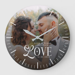 Grande Horloge Ronde Amour Moderne Photo de mariage personnalisée pour 