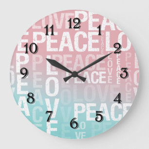 Grande Horloge Ronde Amour Paix Rose Aqua Ombré