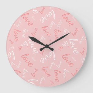 Grande Horloge Ronde Amour rose écriture manuscrite typographie romanti
