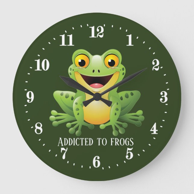 Grande Horloge Ronde amoureux de grenouilles mignonnes ajouter du texte (Recto)