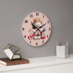 Grande Horloge Ronde Amoureux de l'écureuil mignon cerise
