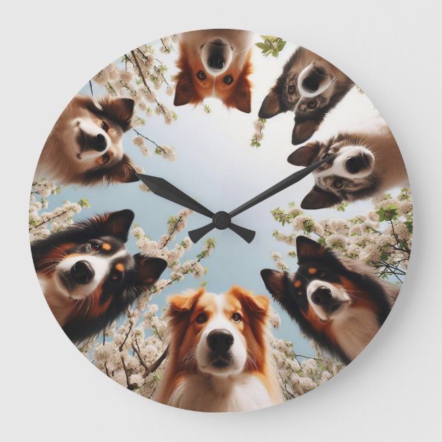 Grande Horloge Ronde Amoureux de les chiens amusant mignon chien drôle  (Recto)