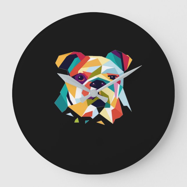 Grande Horloge Ronde Amoureux de les chiens | Bulldog Polygonal Abstrai (Recto)