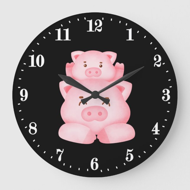 Grande Horloge Ronde amoureux des animaux de porc mignon (Recto)