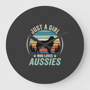 Grande Horloge Ronde Amoureux du chien berger australien Rétro Coucher 