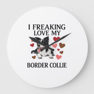 Grande Horloge Ronde Amoureux fou de Border Collie_1