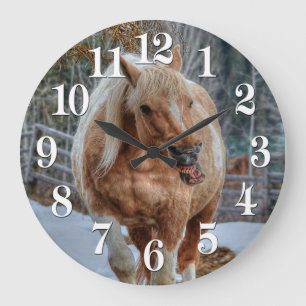 Grande Horloge Ronde Amoureux Palomino Peinture Ranch Cheval Animal-amo