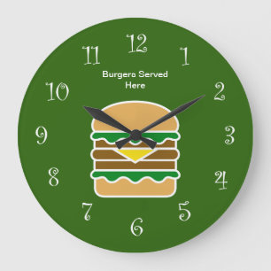 Grande Horloge Ronde Amusant Hamburger Conception de cuisine
