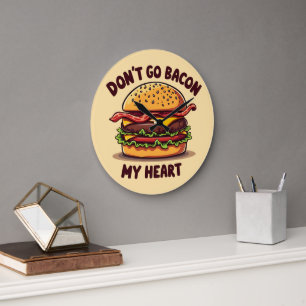 Grande Horloge Ronde Amusant Pun Alimentaire Bacon Lover Cheeseburger D