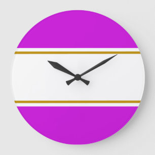 Grande Horloge Ronde Amusant Sport les années 70 rose vif blanc rayures