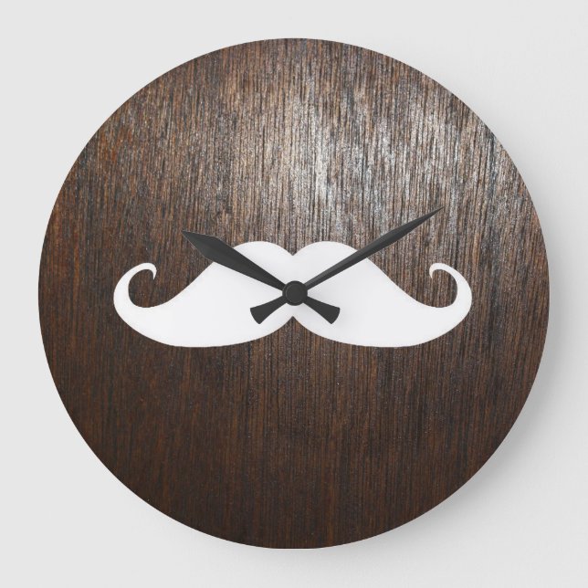 Grande Horloge Ronde Amusante Moustache blanche sur arrière - plan en b (Recto)