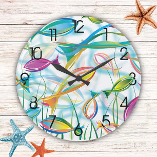Grande Horloge Ronde Amusants Bright Tropical Poissons Natation