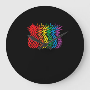 Grande Horloge Ronde Ananas arc-en-ciel Aloha Mois Gay pride hawaïen
