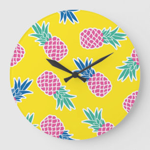 Grande Horloge Ronde Ananas Frenzy : Caricature Vintage.