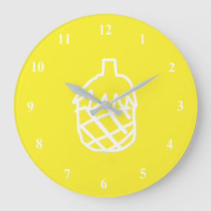 Grande Horloge Ronde Ananas jaune design simple et moderne
