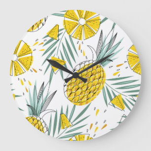 Grande Horloge Ronde Ananas juteux : motif vintage brillant.