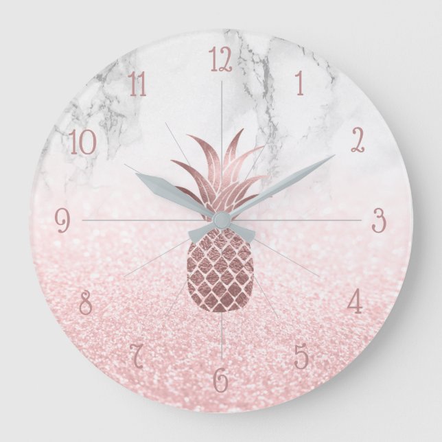 Grande Horloge Ronde Ananas Rose Gold+Snow Bokeh+Marbre (Recto)