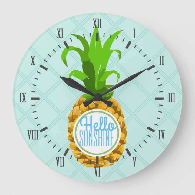 Grande Horloge Ronde Ananas Tropical Moderne Bonjour soleil (Recto)